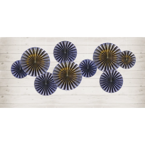 Rozete din hârtie albastre cu model auriu, set 4 bucăți, 23–40 cm